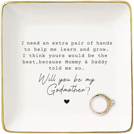 NZY Godmother Proposal Gift,Mothers Day Christmas Gift-Christening Baptism Presents-First Time Godmama,Pregnancy Announcement Presents,Jewelry Tray Trinket Holder Ring Dish-Will You Be My Godmother by NZY