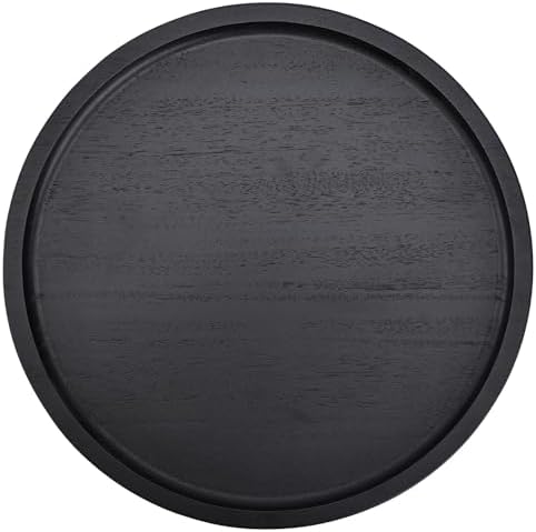 Round Wooden Serving Tray, 13.8 Inch Acacia Decorative Tray, Black by Aoravvik