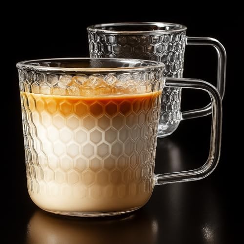 Aquach 16oz Glass Cups with handle Set of 2, Large Clear Coffee Tea Mugs - Image 6