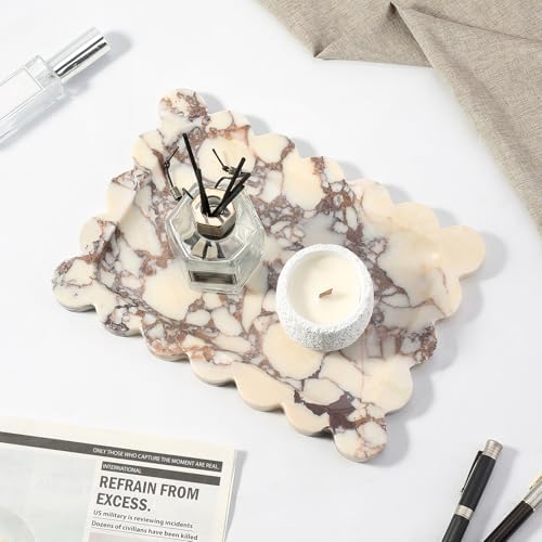 Koville Luxury Calacatta Viola Marble Tray, 11"x8" Scalloped Marble Vanity Tray for Countertop Bathroom Kitchen Dresser, Natural Stone Tray for Jewelry Perfume Home Decor, Decorative Catchall Tray - Image 3