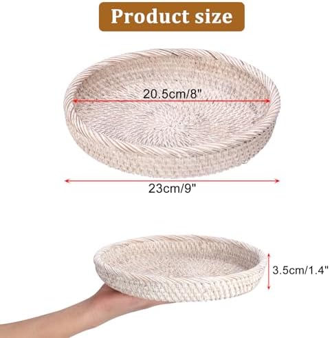 Hipiwe Round Key Basket Bowl for Entryway, 9" Decorative Wicker Rattan Tray - Image 3