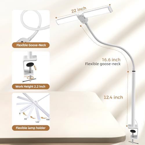 Motumen Led Desk Lamp for Home Office, Eye-Care Desk Light Clamp, White - Image 3