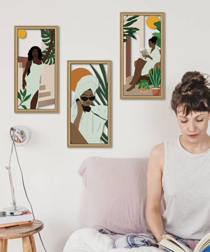 Putuo Decor 3Pcs Black Girl Wall Art, African American Artwork Framed Bathroom Wall Decor for Fashion Women Lady Girl, Boho Abstract Prints for Living Room Bedroom Bathroom,16.5 x 8.6 inch - Image 4