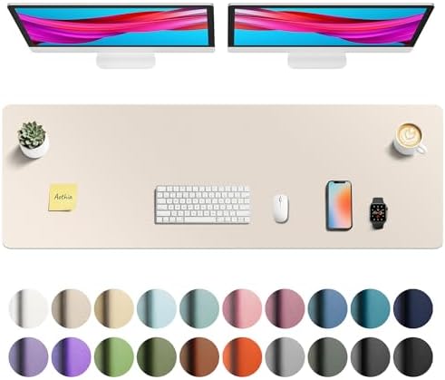 Aothia Faux Leather Desk Mat - Non-Slip PU Leather Desk Blotter, Waterproof Writing Surface, Large Desk Pad for Office & Home (Eggshell, 55" x 17") by AothiaSimpleNaturalUnique