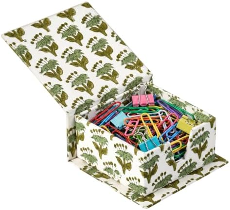 CPC Emerald Green Block Print Cotton Desk Organizer Sticky Note Holder by COTTONPRINTCLUB
