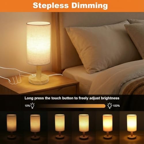 Touch Bedside Table Lamps Set of 2 with Stepless Dimming, USB Powered - Image 2