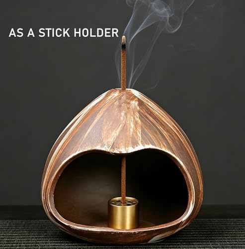 Ceramic Incense Holder, Mini Palo Santo Burner Chimney for Palo Santo Sticks, Cone Incense and Sage Smudging, Handmade Cone Incense Holder Burner for Yoga, Meditation, and Energy Cleansing (Brown 01) - Image 4
