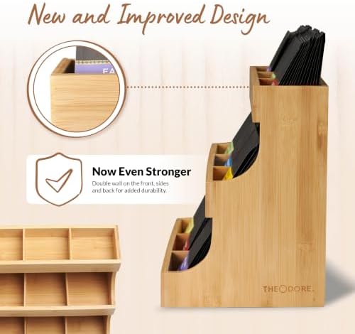 Theodore Tea Bag Organizer – Wooden Tea Organizer and Storage for Home, Kitchen, Office – 180 Tea Bag Holder - Vertical Display Tea Box. Also for Coffee Pods, Sugar, Sweeteners and Creamers. - Image 4
