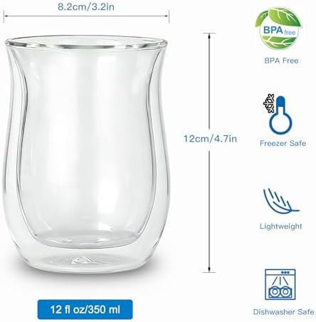 Easyworkz Double Walled Glass Coffee Mugs,Set of 2 (12 fl oz / 350ml) - Clear Borosilicate Glass Cups for Coffee, Tea, Whiskey, Cocktails & All Beverages - Image 2