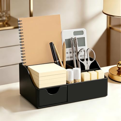 HBlife Acrylic Desk Organizer with Drawer, Pen & Pencil Holder, Multifunctional Desktop Caddy for Office Supply and Organization (Black) - Image 6