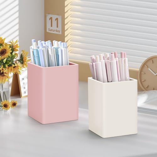 Pen Holder for Desk,Nordic Elegance Square Silicone Pencil Holder Soft Minimalist Desk Pen Cup Stand Waterproof Multifunctional Office Supplies for Home,Kids and School(Beige) - Image 3