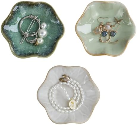3pcs Jewelry Dish, Ceramic Ring Dish Tray for Women, Small Trinket Tray Key Bowl, Decorative Plate for Earrings Rings Necklaces Keys, Ring Holder for Women Friends Sisters Mother by DSIOHFEI