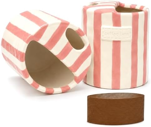 Ceramic Coffee Mug with Sip Hole, 12oz To Go Ceramic Mug Striped by KOIMYSA