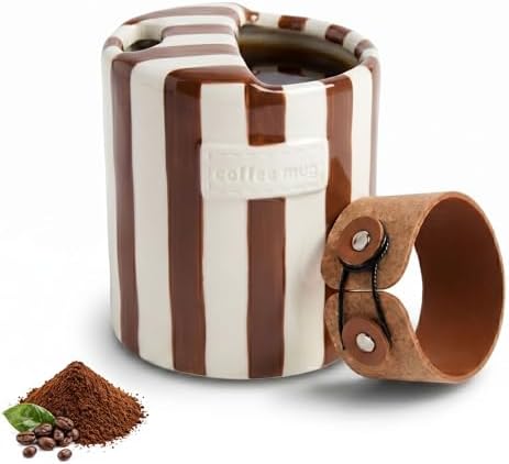 10oz Ceramic Coffee Mug with Sip Hole Hand-Painted Striped Ceramic Cup by Foubret
