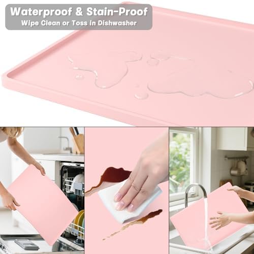 Rnivvi Silicone Coffee Mat, 16" x 24" Waterproof Raised Edge Coffee Bar Mats for Espresso Machine Station Accessories, Heat Resistant Detachable Dish Drying Pad for Kitchen Counter, Dish Rack, Pink - Image 6