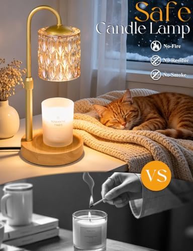 Briever Dimmable Candle Warmer Lamp with Timer, Height Adjustable Electric Candle Wax Warmer, Birthday Gifts for Women Mom, House Warming Gifts New Home Decor, Solid Wood Base, Natural Wood Champagne - Image 3