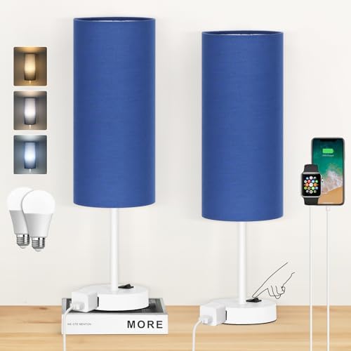 ZJOJO 18" Bedside Lamp for Bedroom Set of 2 Dimmable Table Lamp, AC Outlet by ZJOJO