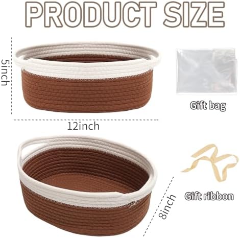 JMvicyroam Small Woven Basket, Empty Gift Basket, White&Brown/1 Pack - Image 2