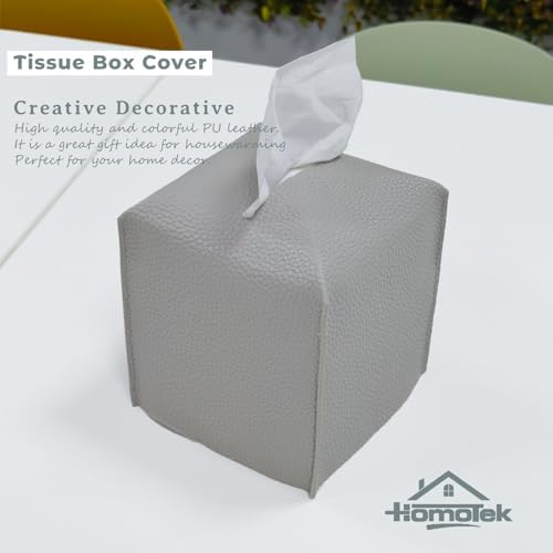 HOMOTEK 2 Pack Tissue Box Cover, Square PU Leather Tissue Holder, Decorative Facial Tissue Cube Paper Organizer Dispenser for Bathroom, Night Stands, Desk, Car 5X5X5'' - Light Gray, Pebble Grain - Image 4