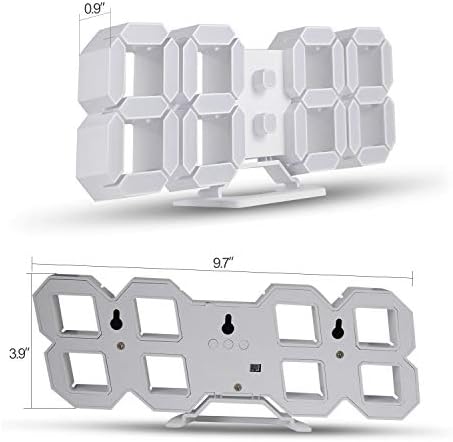 3D LED Digital Wall Clock with Remote Control, 9.7 Inch, White - Image 3