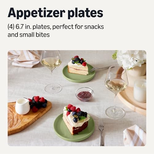 Amazon Basics Glazed Stoneware Appetizer Plates, Ceramic 4-Piece Set, Microwave and Dishwasher-Safe, 6.7 in., Olive - Image 2