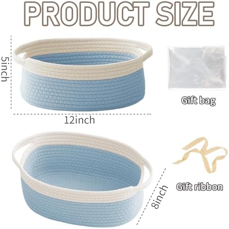 JMvicyroam Small Woven Basket, Empty Gift Basket, White&Blue/1 Pack - Image 2