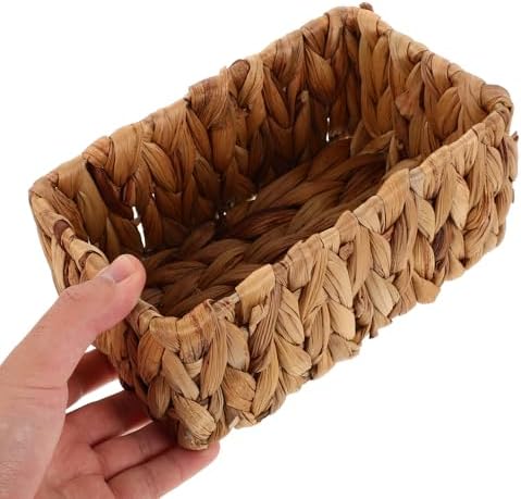 SHINEOFI Woven Storage Basket Small Handwoven Seagrass Basket Organizer for Shelves Bathroom Toiletries Toilet Paper Storage Kitchen Fruit Home Desktop Organization Brown 7.48 X 4.33 X 3.14 in - Image 2