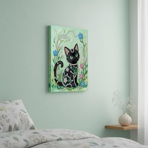 DIY Pearl Painting with Frame, Creative Design, Handmade Stress-Relieving Home Wall Decoration, Includes Frame and Tools-Black Cat - Image 3