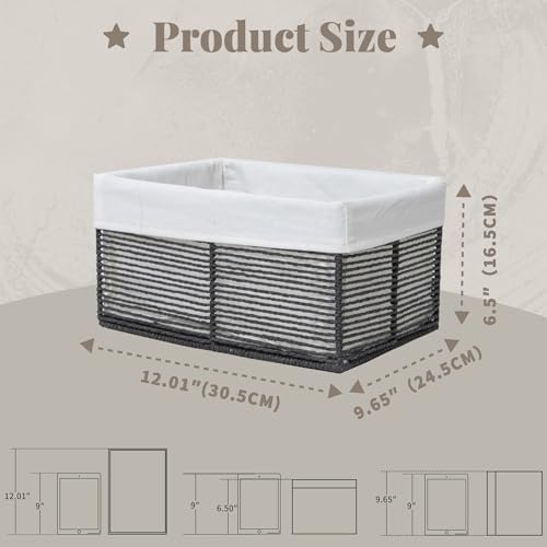 GYASVWU Hand-Woven Paper Rope Storage Baskets,Rectangular Wicker Baskets for Organizing,Decorative Woven Basket for Storage,Shelf Basket for Living Room,Storage Baskets for Pantry (Black - Large) - Image 3