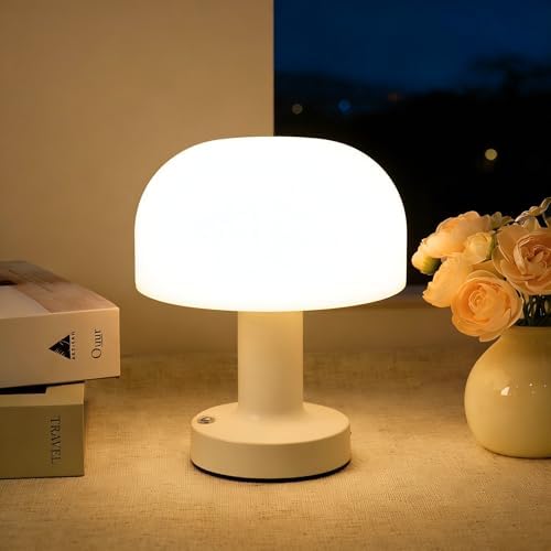 Cordless Rechargeable Mushroom Table Lamp, Dimmable 3-Color Night Light by HAPYGILightings