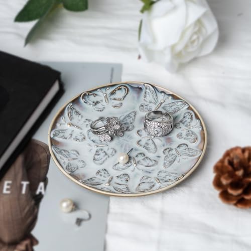 Ceramic Jewelry Dish, Decorative Tray for Rings Earrings Necklaces Bracelet Watch Keys, 4.50" Trinket Tray as Gifts for Women (Reactive Butterflies) - Image 5