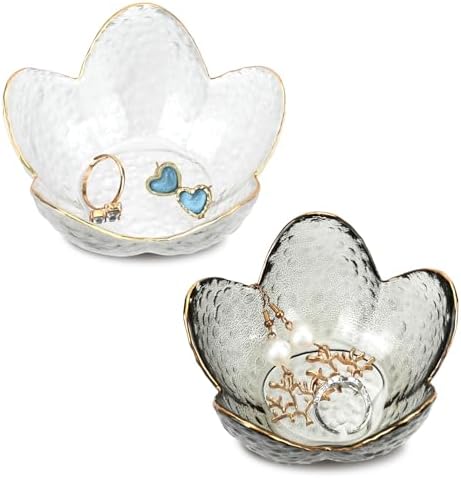2Pcs Flower Glass Jewelry Trays, Mini Aesthetic Ring Dish Holders by LIOUCBD