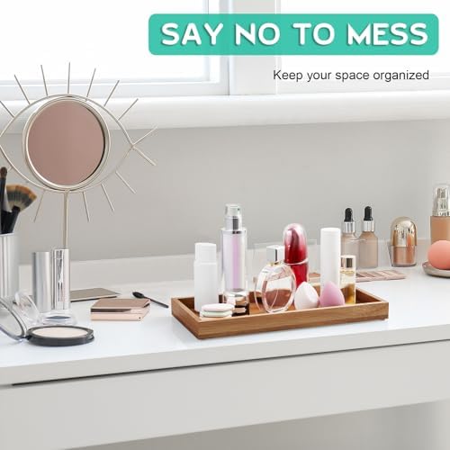 ALELION 13" Bathroom Vanity Tray for Counter - Acacia Wood Decorative Tray for Toilet Tank Makeup Perfume Jewelry Catchall Coffee Table - Wooden Kitchen Countertop Organizer for Soap Dispenser - Image 3