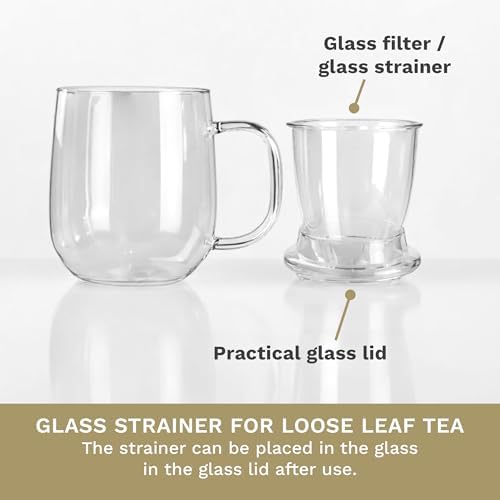Creano Tea Glass 450 ml – Large Tea Cup with Strainer and Glass Lid – An ideal Tea Maker - Image 3