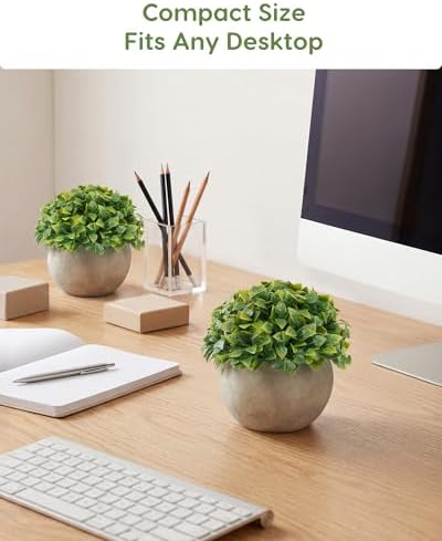Velener Small Artificial Potted Plants for Home Decor Indoor, Fake Eucalyptus Boxwood Topiary Ball Plant in Grey Pot, Faux Greenery Decor for Bathroom, Office Desk, Bookshelf, Tabletop (1 Pack) - Image 6