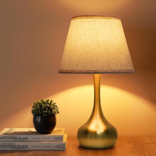 ONEWISH Touch Table Lamp for Bedroom, 3-Way Dimmable Gold Bedside Lamps for Nightstand with Fabric Shade,17.32'' Desk Lamp for Kids Reading, Home Office by onewish