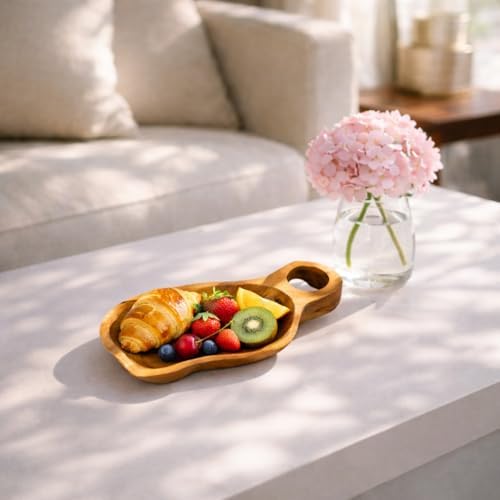 Solid Teak Wood Decorative Candle Tray – 12.2" Handmade Wood Tray with Handle, Rustic Farmhouse Coffee Table Decor for Home Styling - Image 7