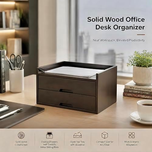 Solid Wood Desk Organizer with Drawers, Wooden Desktop Drawers - Image 4