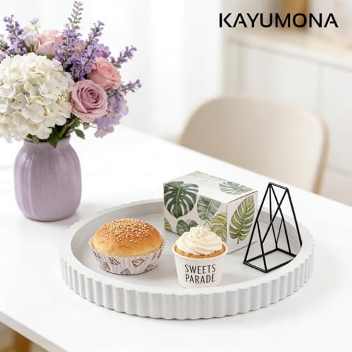 Modern Decorative Tray for Coffee Table, 11" Wooden White Round Small Decor Tray for Candle, Perfume, Vanity, Kitchen Island Counter & Table Centerpiece - Image 7