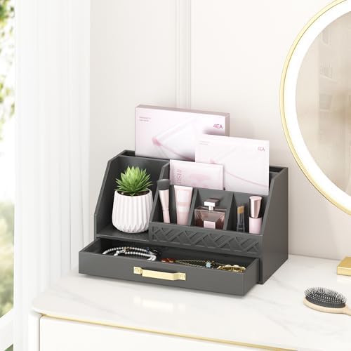 Wisuce Bamboo Mail Organizer Countertop with Drawers, Wooden Desk Organizer File Bill Sorter Storage Box for Desktop Letter Envelope Countertop Holder for Office Home School Organization - Image 6