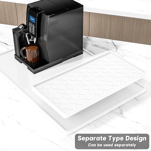 Rnivvi Silicone Coffee Mat, 16" x 24" Waterproof Raised Edge Coffee Bar Mats for Espresso Machine Station Accessories, Heat Resistant Detachable Dish Drying Pad for Kitchen Counter, Dish Rack, White - Image 3