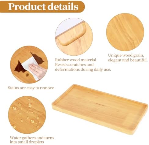 Wooden Candle Tray Holder 14 * 7 * 0.8 Inch Rectangular Decorative Serving Trays for Coffee Table Centerpiece Home Decor Wood Table Tray for Kitchen Counter with Beads Decor and 2 Coasters - Image 2