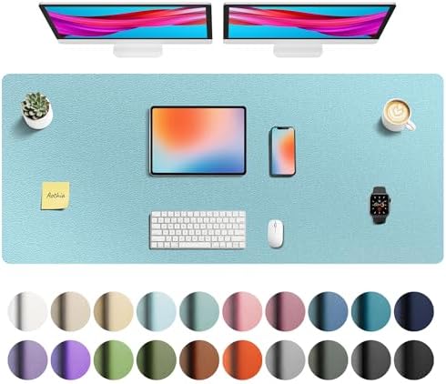 Aothia Faux Leather Desk Mat - Non-Slip PU Leather Desk Blotter, Waterproof Writing Surface, Large Desk Pad for Office & Home (Blue Topaz, 55" x 24") by AothiaSimpleNaturalUnique