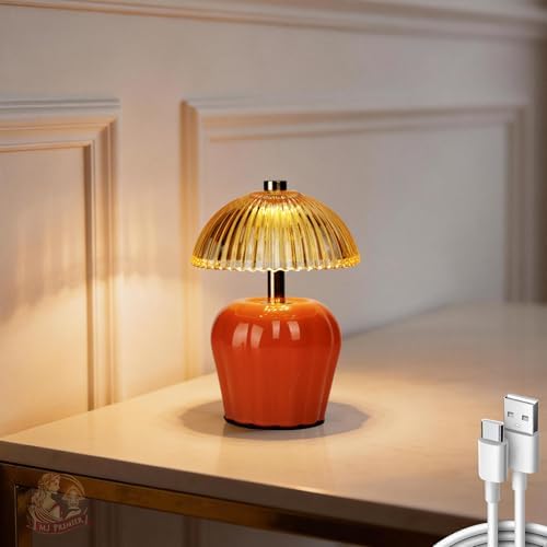 MJ PREMIER Rechargeable Table Lamp, Small Cordless Lamp with Timer, Orange by MJPREMIER