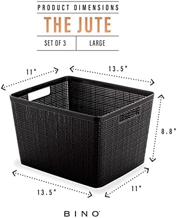 BINO | Woven Plastic Basket | Large (Black), 3-Pack | THE JUTE COLLECTION | Home Organization, Space - Saving Storage, Stylish Design | Jute Basket | Plastic Storage Basket - Image 3