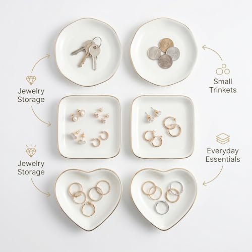 6 Pcs Ceramic Jewelry Tray, Decorative Trinket Dish for Jewelry Storage, Bridal Shower, Weddings, Birthdays Gifts (Assorted Sizes 4-4.6 Inch, White) - Image 3
