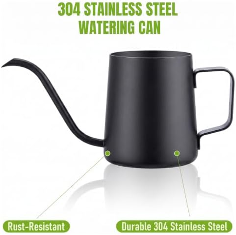Doseno Black Watering Can, 12oz Stainless Steel, Long Spout and Handle - Image 3