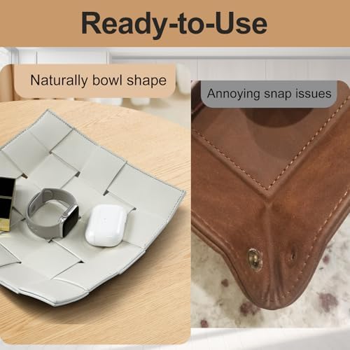 MSJGA Valet Tray for Men and Women PU Leather Key Holder Bowl for Entryway Table Bedside Nightstand Desk Catchall Organizer Tray for Wallet, Watch, Key, Phone Men's Gift - 9.8" L x 9.8" W x 2" H - Image 3