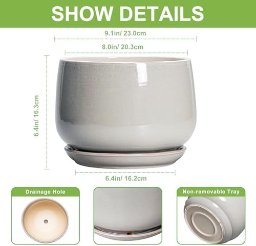 G EPGardening Ceramic Plant Pots 9 Inch, Light Grey - Image 3