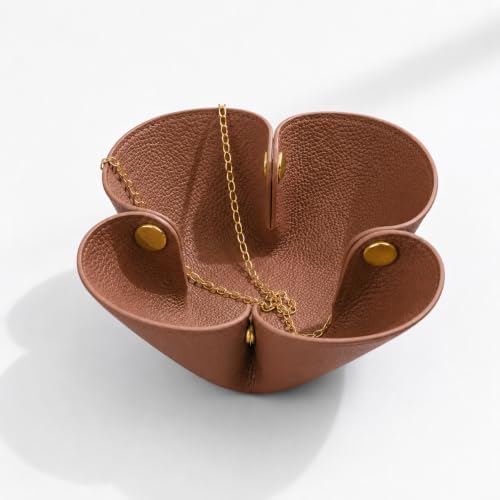 Grained Faux Leather Flower Shaped Valet Tray, Brown by Lartvivr%C3%A9